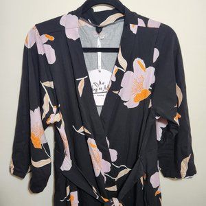 NWT - Baby Be Mine - Floral Maternity/Nursing Robe - Black, Pink, Orange - L/XL